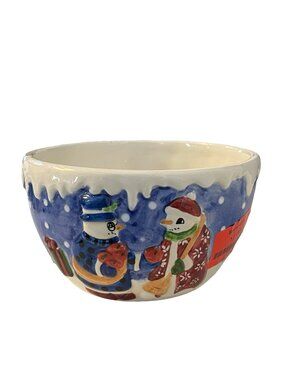 Bliek Snow People Ceramic Bowl 1999 Hand Painted Snowman Holiday Candy Dish